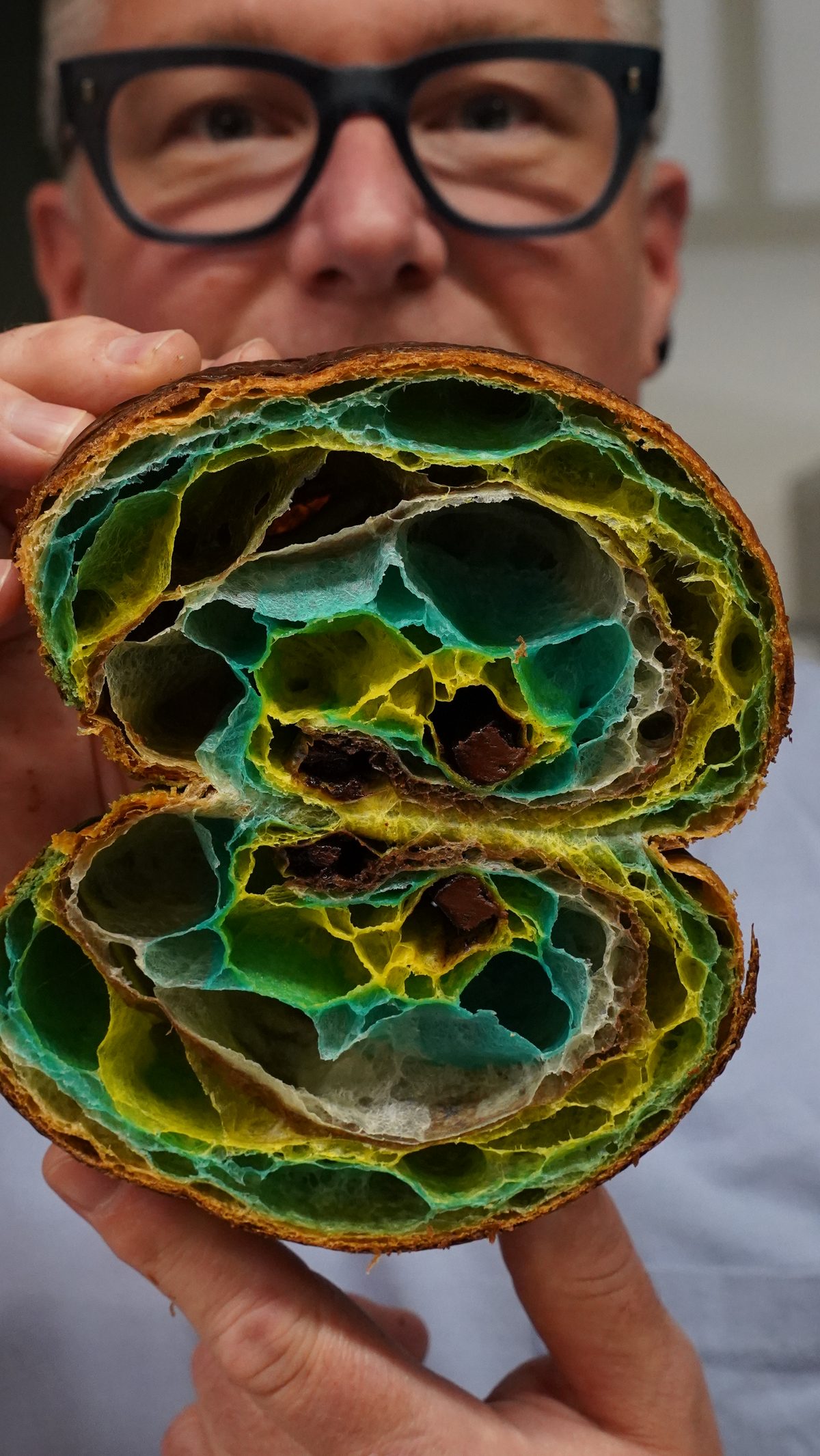 Bi-colour croissant, cut open
